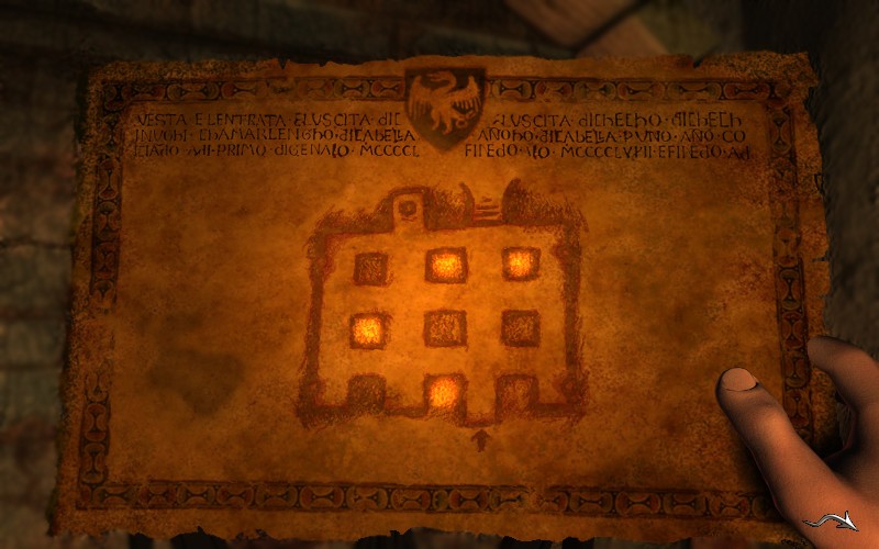 Die Karte des Labyrinths zeigt die Lampen, die angeschaltet werden müssen (Black Mirror 1 Screenshot)