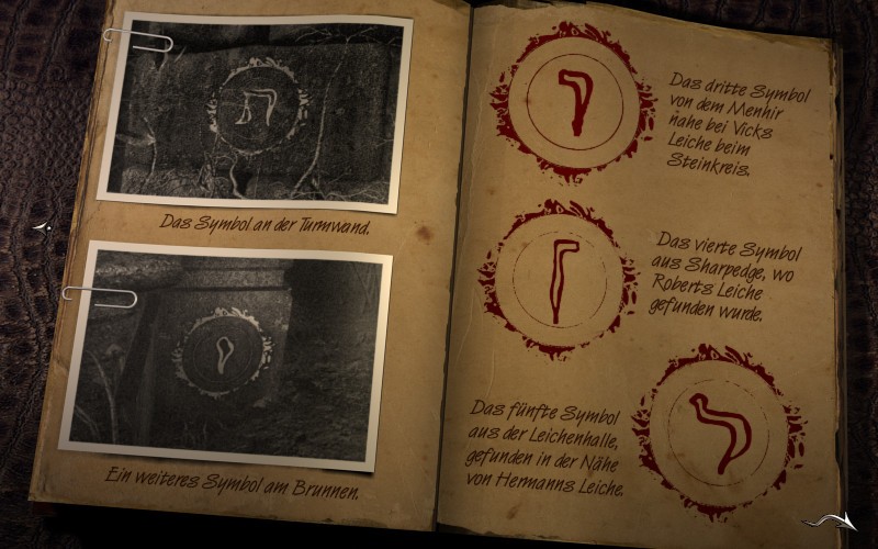 Die fünf Symbole finden wir in Williams Tagebuch (Black Mirror 1 Screenshot)