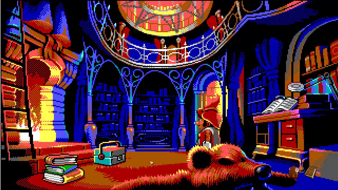 Bibliothek im 16-Farben-Stil der 1990er-Jahre (The Book of Unwritten Tales 2 Screenshot)