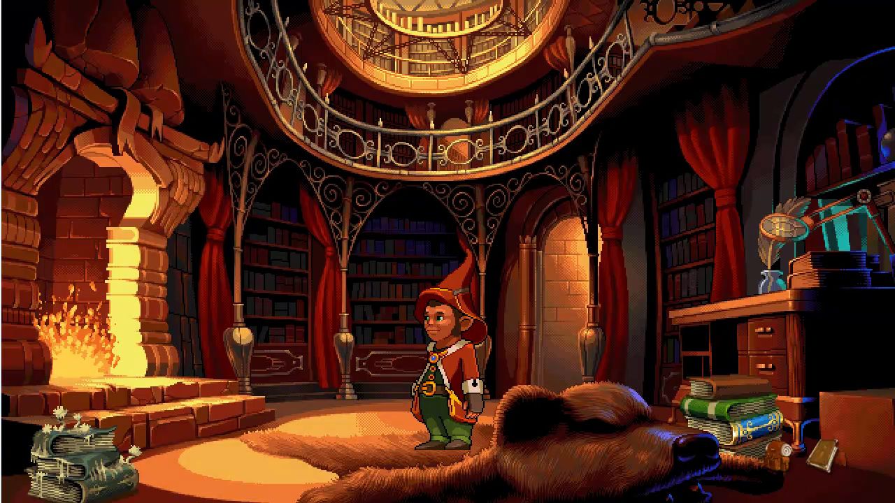 Bibliothek im 256-Farben-Stil der 2000er-Jahre (The Book of Unwritten Tales 2 Screenshot)